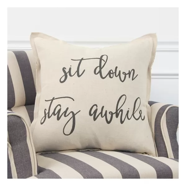 Pillows-Kirkland's Home Sit Down Stay Awhile Accent Pillow Tan/Black