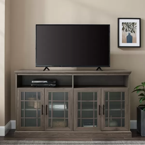 Tv Stands & Media Consoles-Kirkland's Home Slate Glass Door Classic Tv Stand Gray