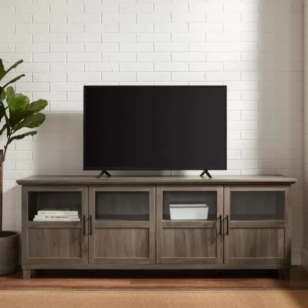 Tv Stands & Media Consoles-Kirkland's Home Slate Glass Paneled Door Tv Stand Gray