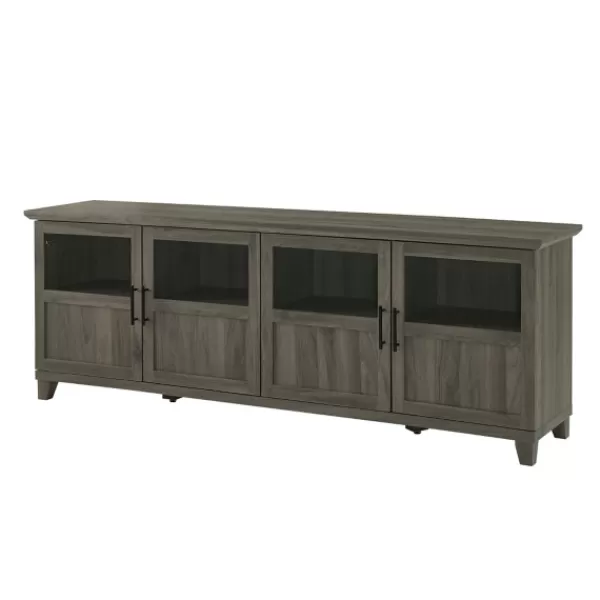 Tv Stands & Media Consoles-Kirkland's Home Slate Glass Paneled Door Tv Stand Gray