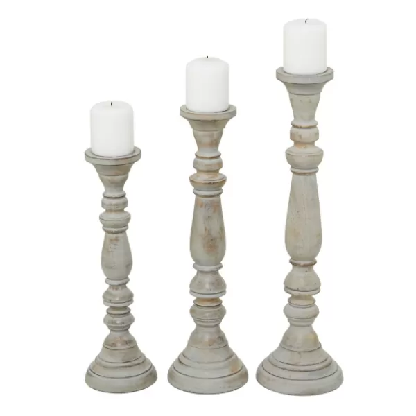 Candle Holders-Kirkland's Home Slate Rustic Mango Wood 3-Pc. Candle Holder Set Gray