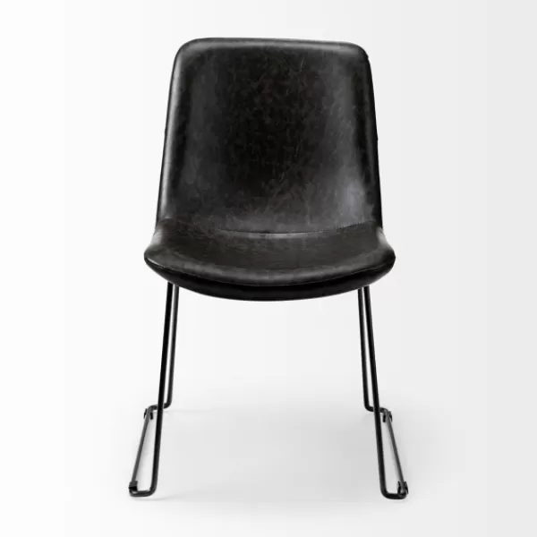 Dining Chairs-Kirkland's Home Slate Vegan Leather Bucket Dining Chairs, Set Of 2 Black