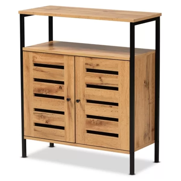 Entryway Furniture-Kirkland's Home Slatted Oak Wood Cabinet