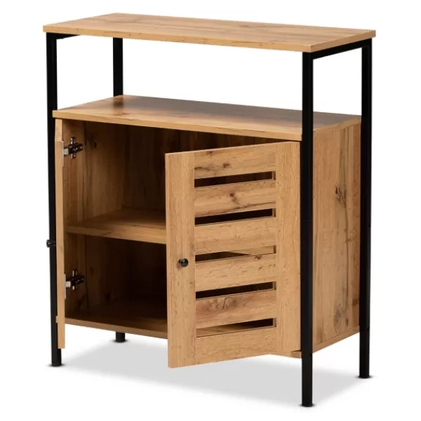 Entryway Furniture-Kirkland's Home Slatted Oak Wood Cabinet