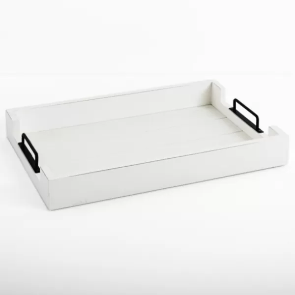 Decorative Trays-Kirkland's Home Slatted Wood & Metal Handles Tray White