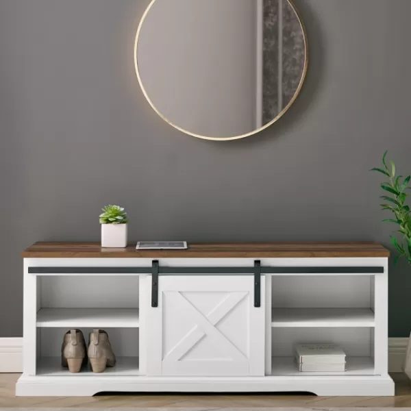 Entryway Furniture-Kirkland's Home Sliding Barn Door Bench White