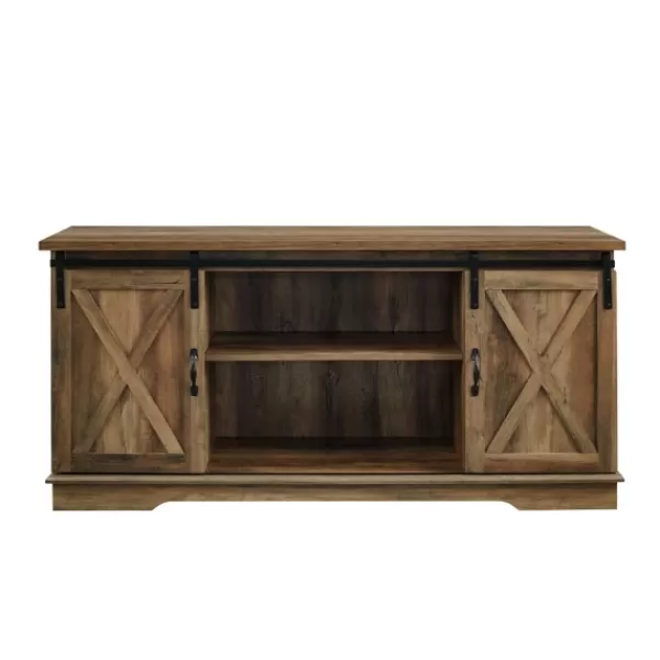 Tv Stands & Media Consoles-Kirkland's Home Sliding Barn Door Open Shelf Oak Tv Stand Brown