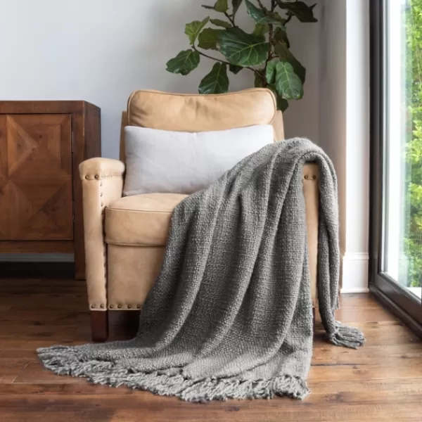 Blankets & Throws-Kirkland's Home Slubbed Yarn Throw Gray