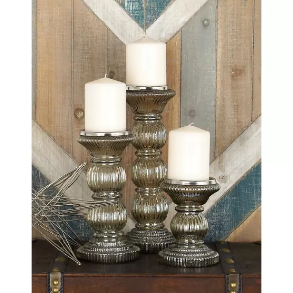 Candle Holders-Kirkland's Home Smoke Glass Pillar Candle Holders, Set Of 3 Gray