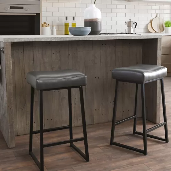 Bar Stools & Counter Height Stools-Kirkland's Home Smokey Vegan Leather Counter Stools, Set Of 2 Gray