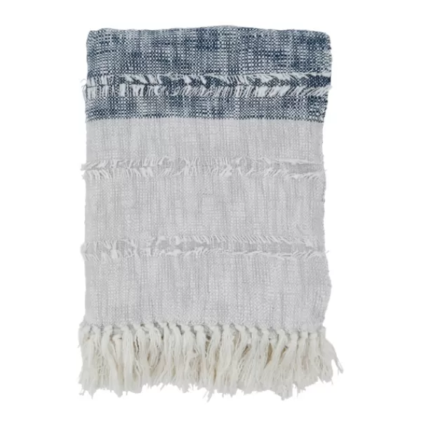 Blankets & Throws-Kirkland's Home Soft Blue Textured Striped Tassel Throw Blue/White