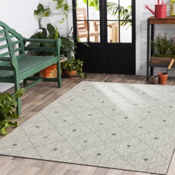 Outdoor Rugs-Kirkland's Home Solitaire Sun Shower Outdoor Area Rug, 7X9 Blue/Ivory
