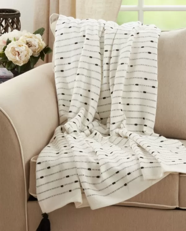 Blankets & Throws-Kirkland's Home Soot Black Textured Striped Tassel Throw White/Black