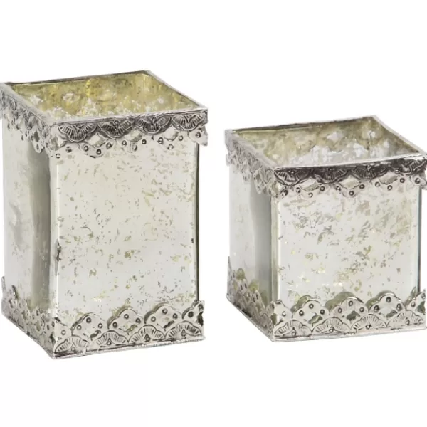 Candle Holders-Kirkland's Home Speckled 2-Pc. Candle Holder Set Silver