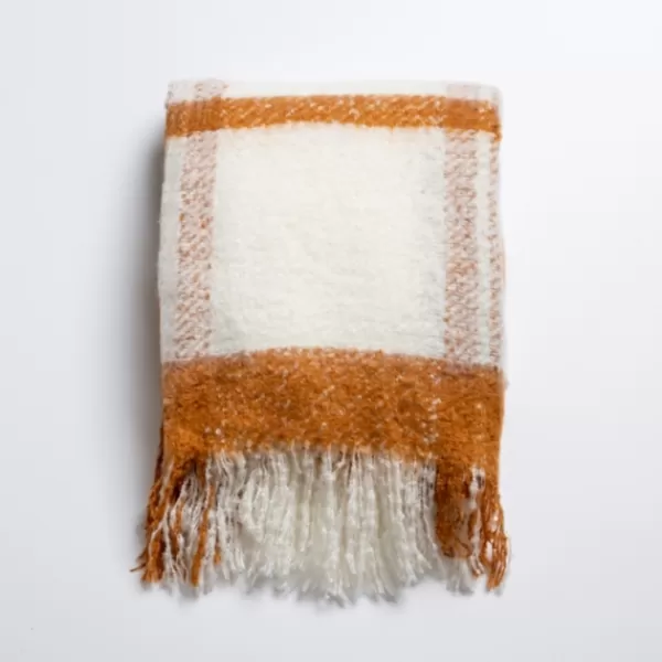 Blankets & Throws-Kirkland's Home Spice Windowpane Faux Mohair Throw Orange/White