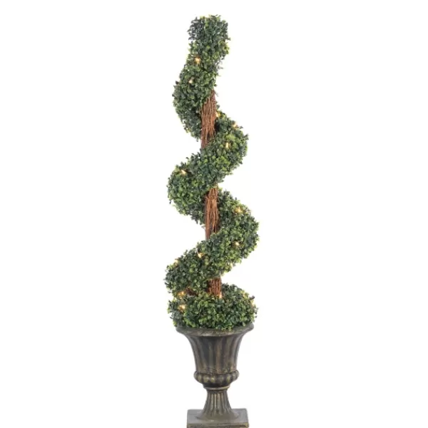 Trees & Topiaries-Kirkland's Home Spiral Pre-Lit Boxwood Potted Topiary Green/Brown