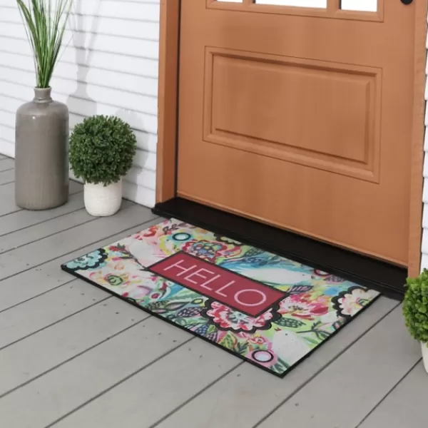 Doormats-Kirkland's Home Spring Sunset Floral Doormat Blue/Pink/Red