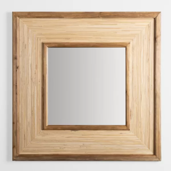 Decorative Mirrors-Kirkland's Home Square Pampas Grass And Wood Mirror