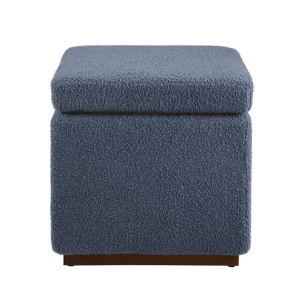 Benches & Ottomans-Kirkland's Home Square Sherpa Upholstered Storage Ottoman Blue