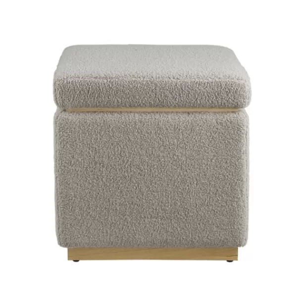 Benches & Ottomans-Kirkland's Home Square Sherpa Upholstered Storage Ottoman Gray