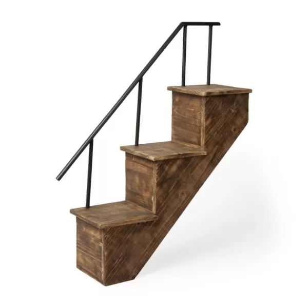 Shelves-Kirkland's Home Staircase Wood And Metal Wall Shelf