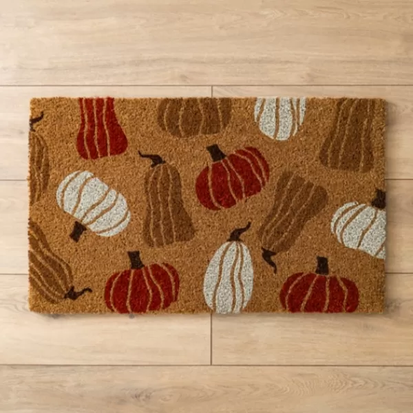 Doormats-Kirkland's Home Stamped Pumpkins Coir Doormat Tan/Brown/Red