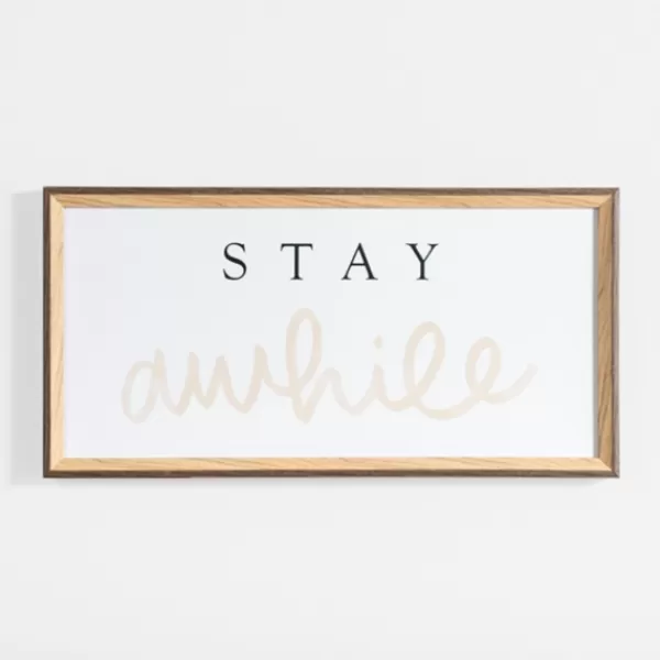 Wall Quotes & Signs-Kirkland's Home Stay Awhile Script Framed Wall Plaque White/Black/Tan