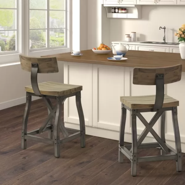 Bar Stools & Counter Height Stools-Kirkland's Home Steel Gray Rounded Back Industrial Counter Stool Brown/Gray