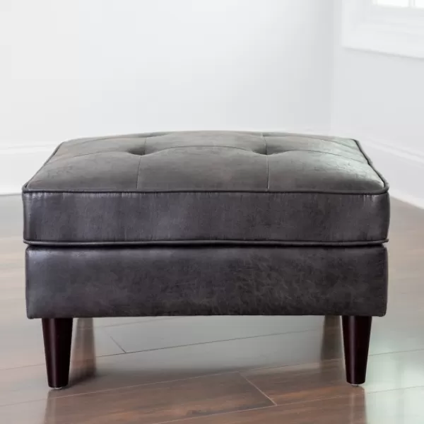 Benches & Ottomans-Kirkland's Home Steele Wyatt Faux Leather Ottoman Gray
