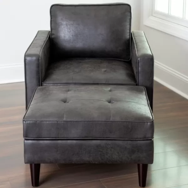 Benches & Ottomans-Kirkland's Home Steele Wyatt Faux Leather Ottoman Gray