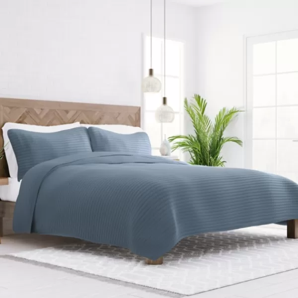 Quilts-Kirkland's Home Stitched Stripes 3-Pc. King Quilt Set Blue