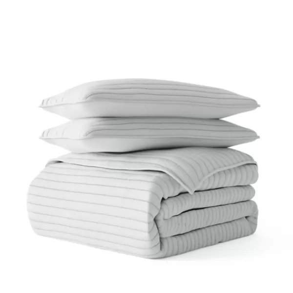 Quilts-Kirkland's Home Stitched Stripes 3-Pc. King Quilt Set Gray