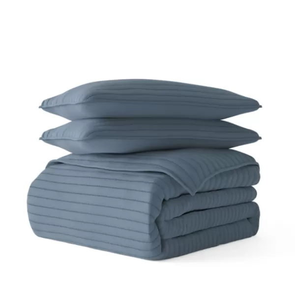 Quilts-Kirkland's Home Stitched Stripes 3-Pc. King Quilt Set Blue