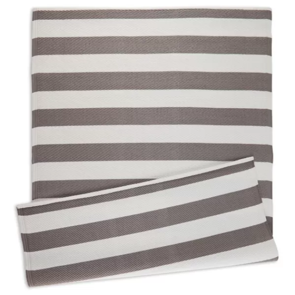 Outdoor Rugs-Kirkland's Home Stone And White Rugby Stripe Outdoor Area Rug, 4X6 Gray/White