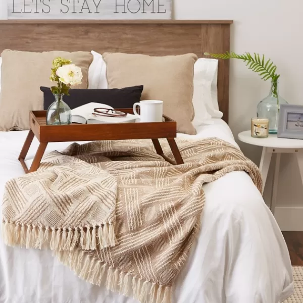 Blankets & Throws-Kirkland's Home Stone Basket Weave Throw Tan