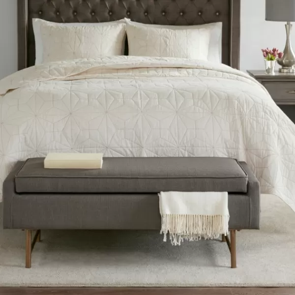 Benches & Ottomans-Kirkland's Home Storage Bench With Brown Metal Legs Gray
