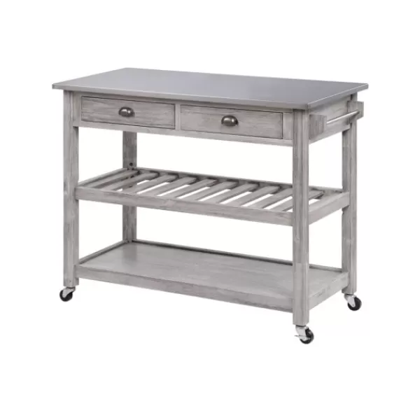 Kitchen Islands & Bar Carts-Kirkland's Home Storm Sonoma Stainless Steel Top Kitchen Cart Gray