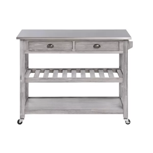 Kitchen Islands & Bar Carts-Kirkland's Home Storm Sonoma Stainless Steel Top Kitchen Cart Gray