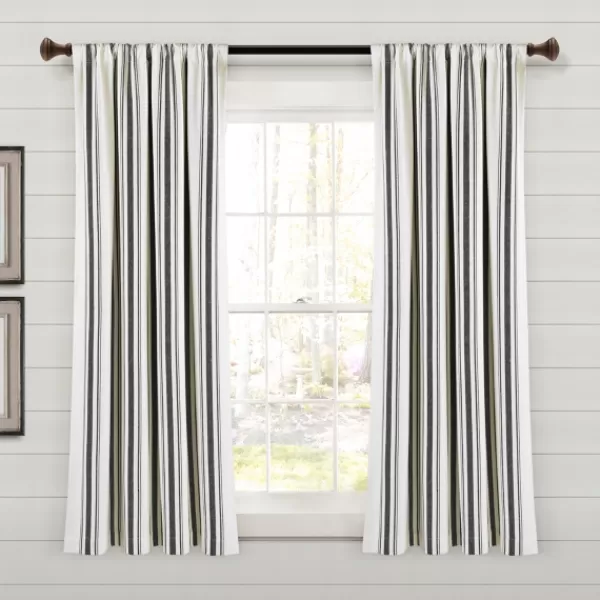 Curtains & Drapes-Kirkland's Home Stripe Farmhouse Curtain Panel Set, 63 In. Black
