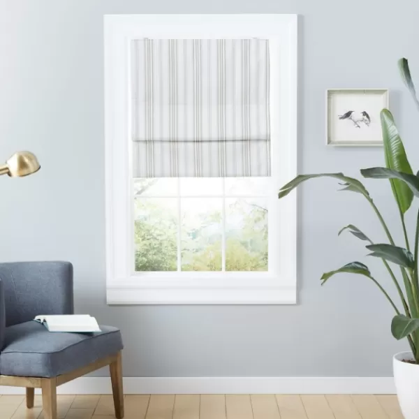 Curtains & Drapes-Kirkland's Home Stripe Ricci Blackout Curtain Shade, 23 In. Tan