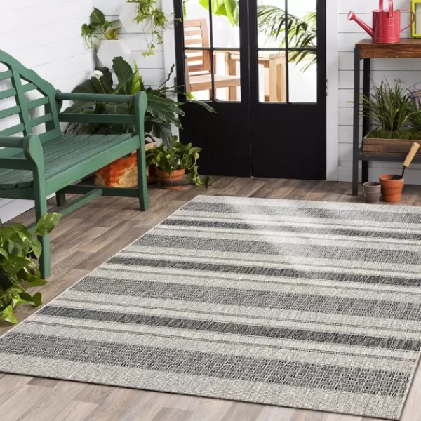 Outdoor Rugs-Kirkland's Home Stripe Weave Sun Shower Outdoor Area Rug, 7X9 Gray