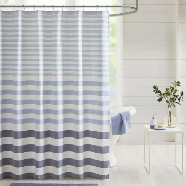Shower Curtains-Kirkland's Home Stripe Woven Yarn Dyed Shower Curtain Blue