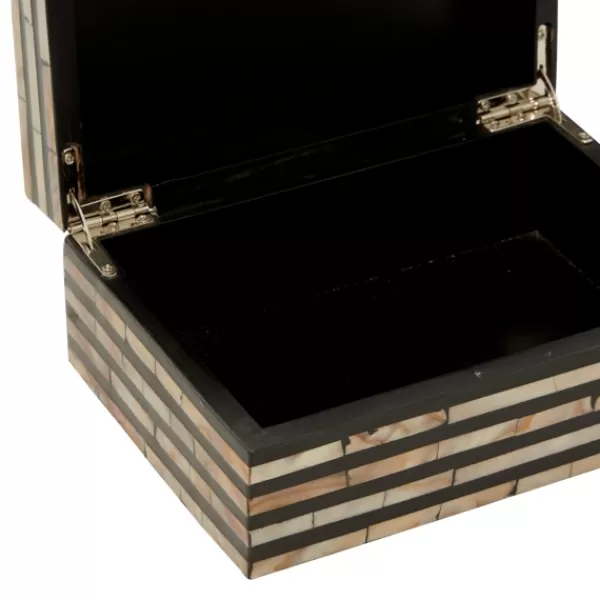 Baskets & Boxes-Kirkland's Home Striped Mother Of Pearl Shell Wood Boxes, Set Of 2 Tan/Gray