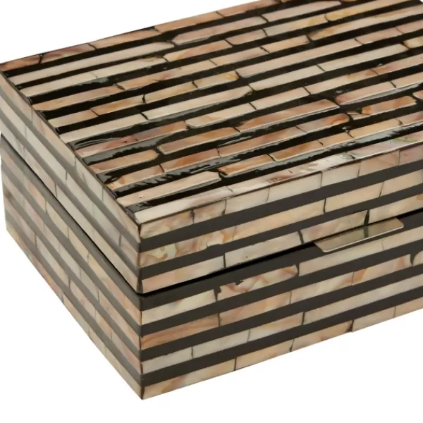 Baskets & Boxes-Kirkland's Home Striped Mother Of Pearl Shell Wood Boxes, Set Of 2 Tan/Gray