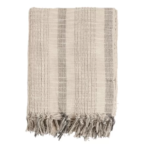 Blankets & Throws-Kirkland's Home Stripes And Fringe Cream Throw Blanket Ivory