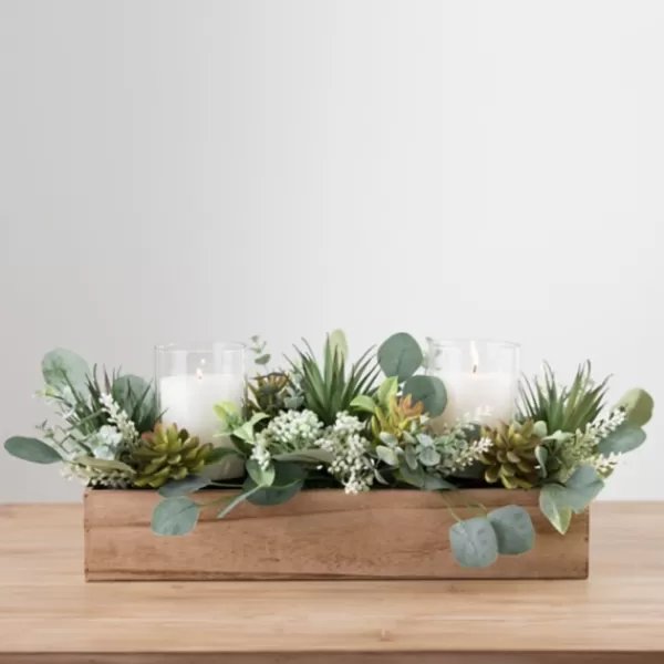 Arrangements & Greenery-Kirkland's Home Succulent And Eucalyptus Centerpiece In Crate Green/Brown