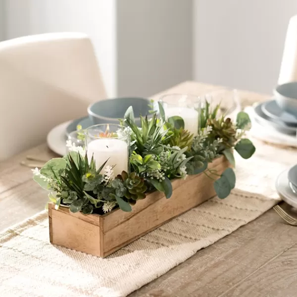 Arrangements & Greenery-Kirkland's Home Succulent And Eucalyptus Centerpiece In Crate Green/Brown