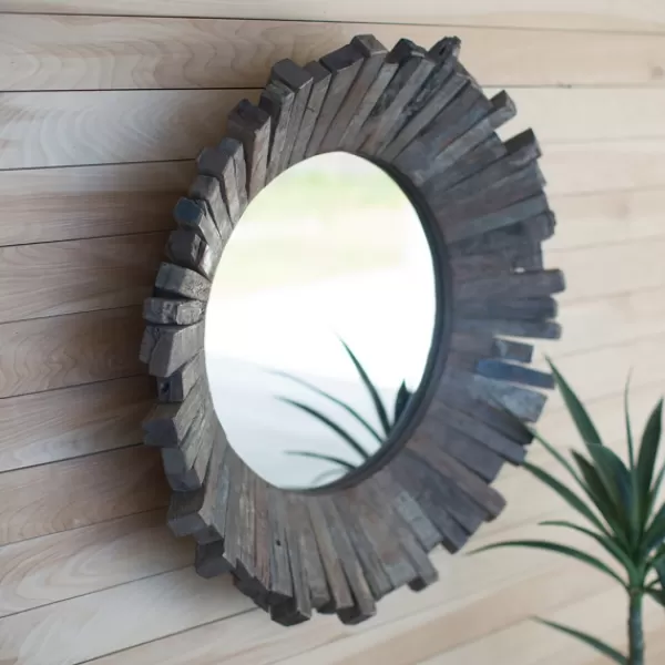 Framed Mirrors-Kirkland's Home Sunburst Destressed Recycled Wood Framed Mirror