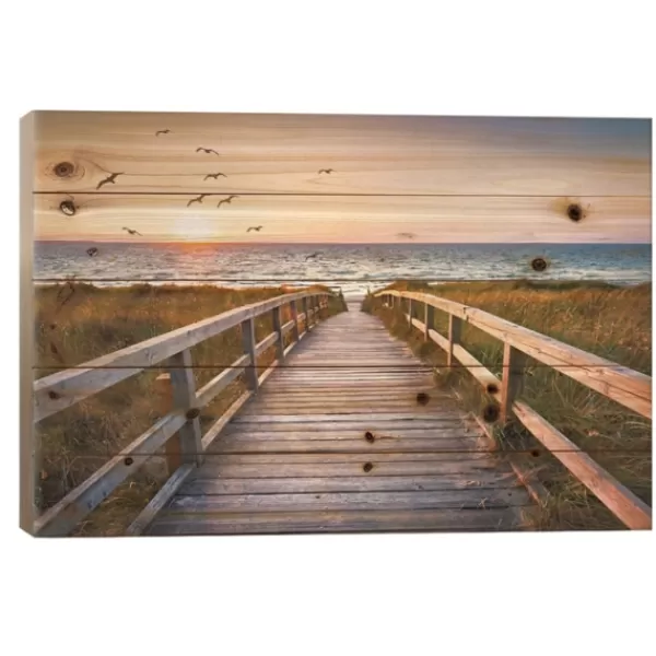 Wall Plaques-Kirkland's Home Sunset At Dune Beach Wood Art Print Green/Tan