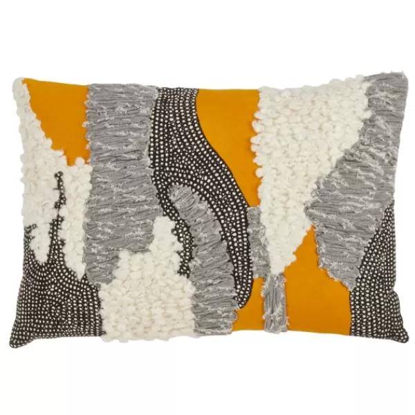 Pillows-Kirkland's Home Sunshine Boucle Textured Lumbar Throw Pillow Yellow/White/Gray